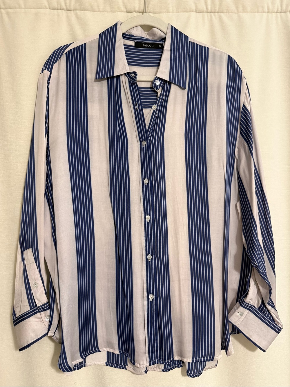 Deluc Blue and White Vertical Stripe Button-Down Shirt